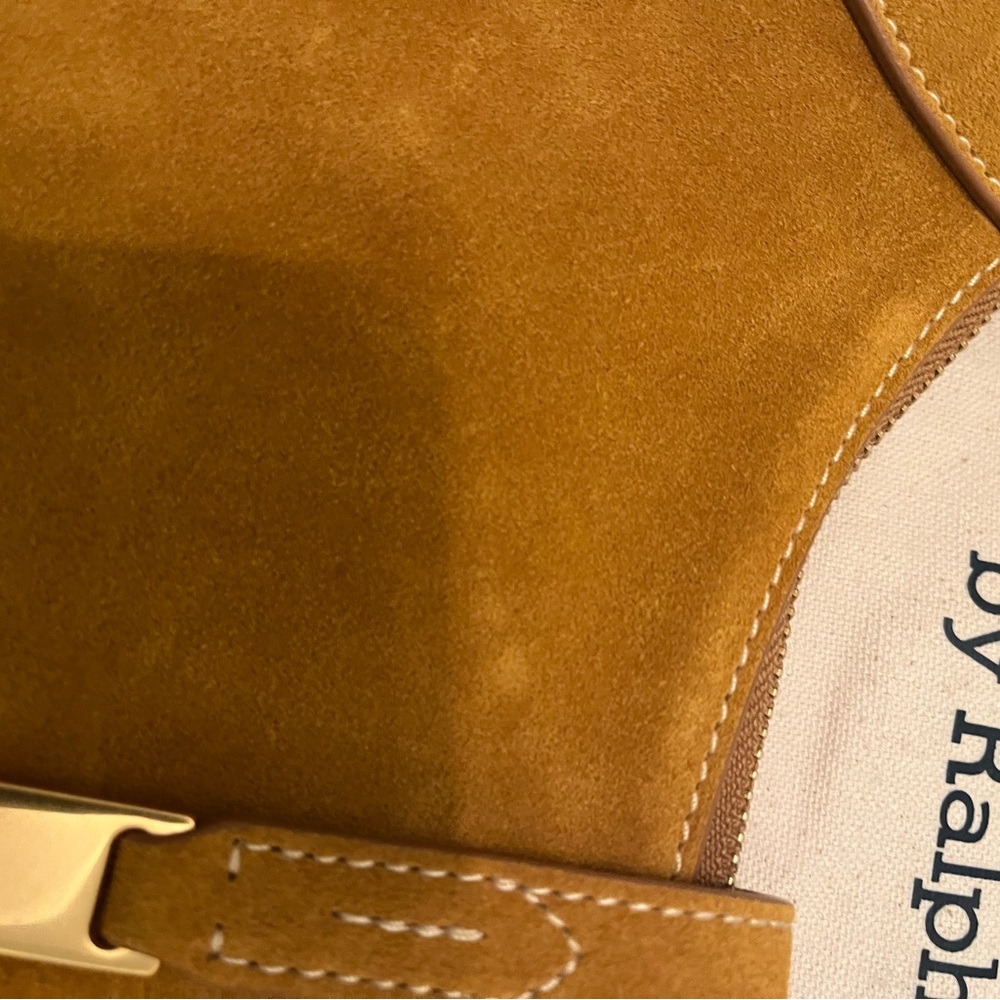 Polo by Ralph Lauren Mustard Suede Crescent Shoulder Bag with Gold Hardware - Picture 3 of 7